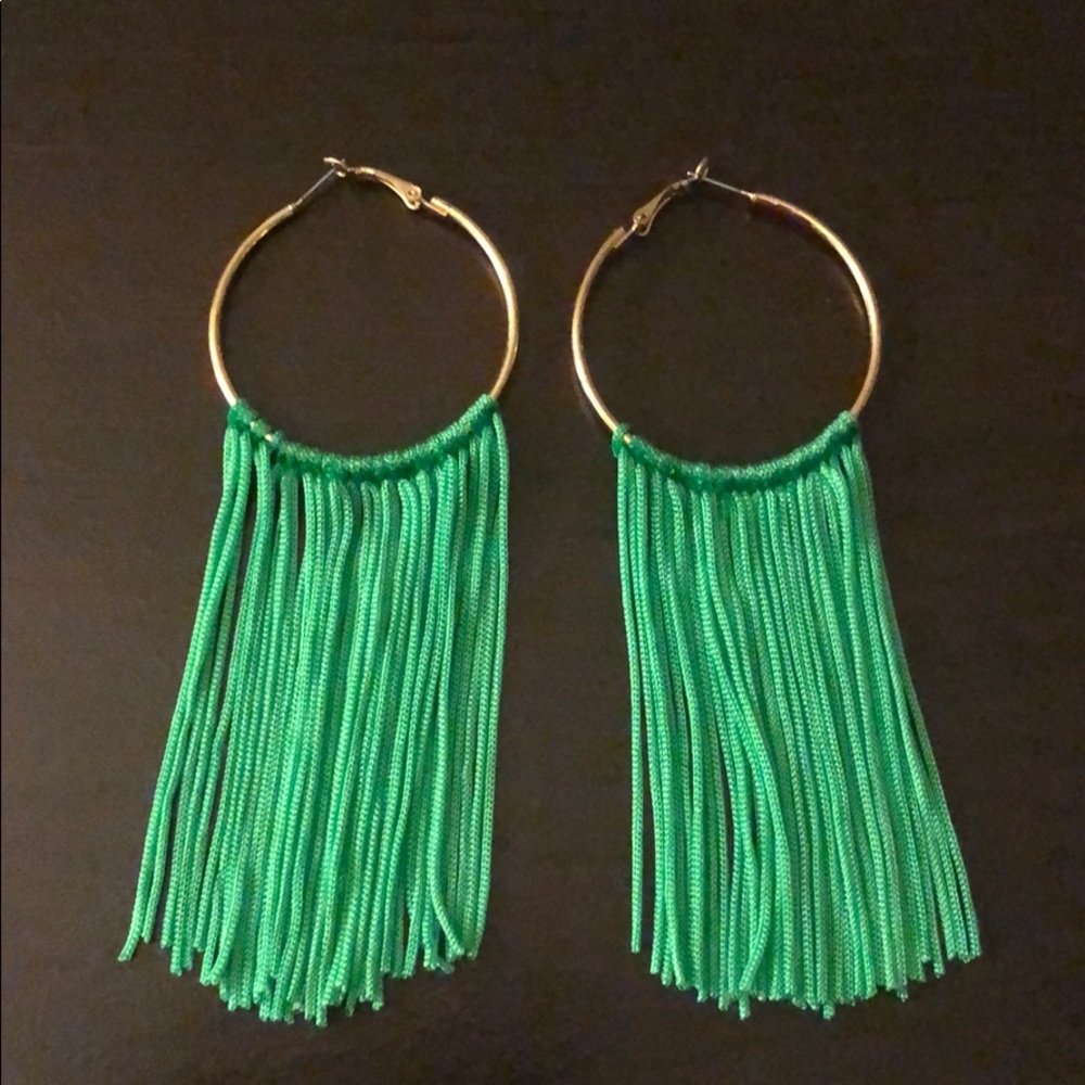 Green tassle earrings